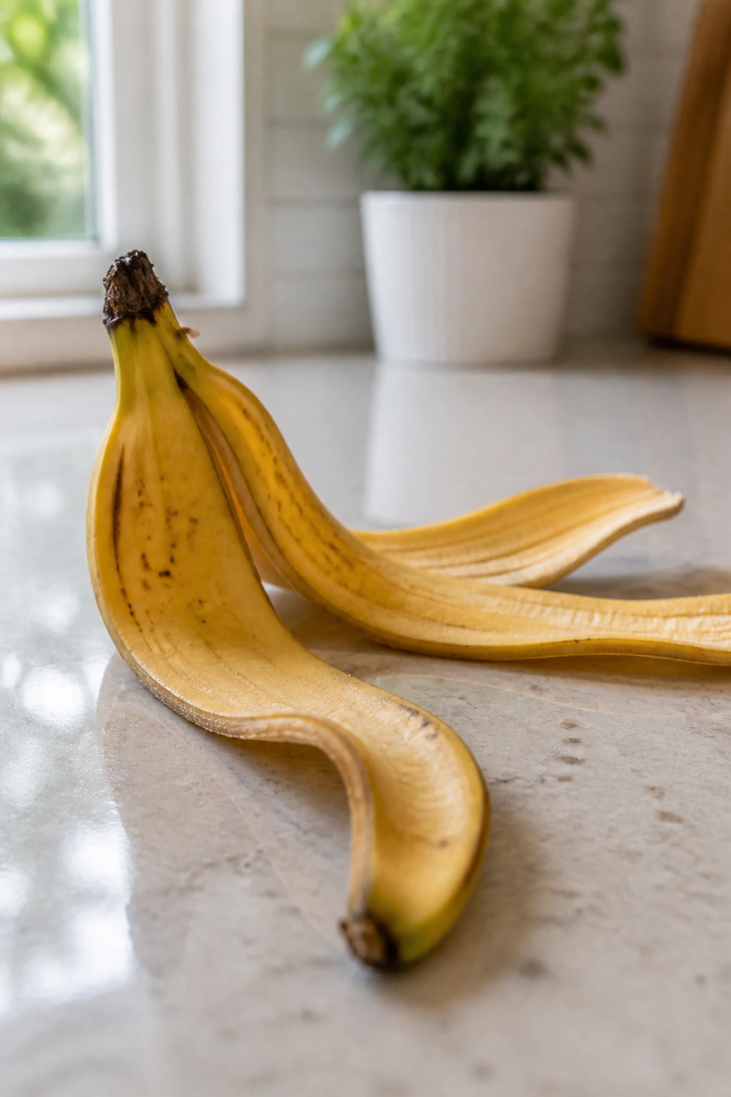 Can Guinea Pigs Eat Bananas And Banana Peel? 2 Close-up of a single banana peel on a kitchen counter