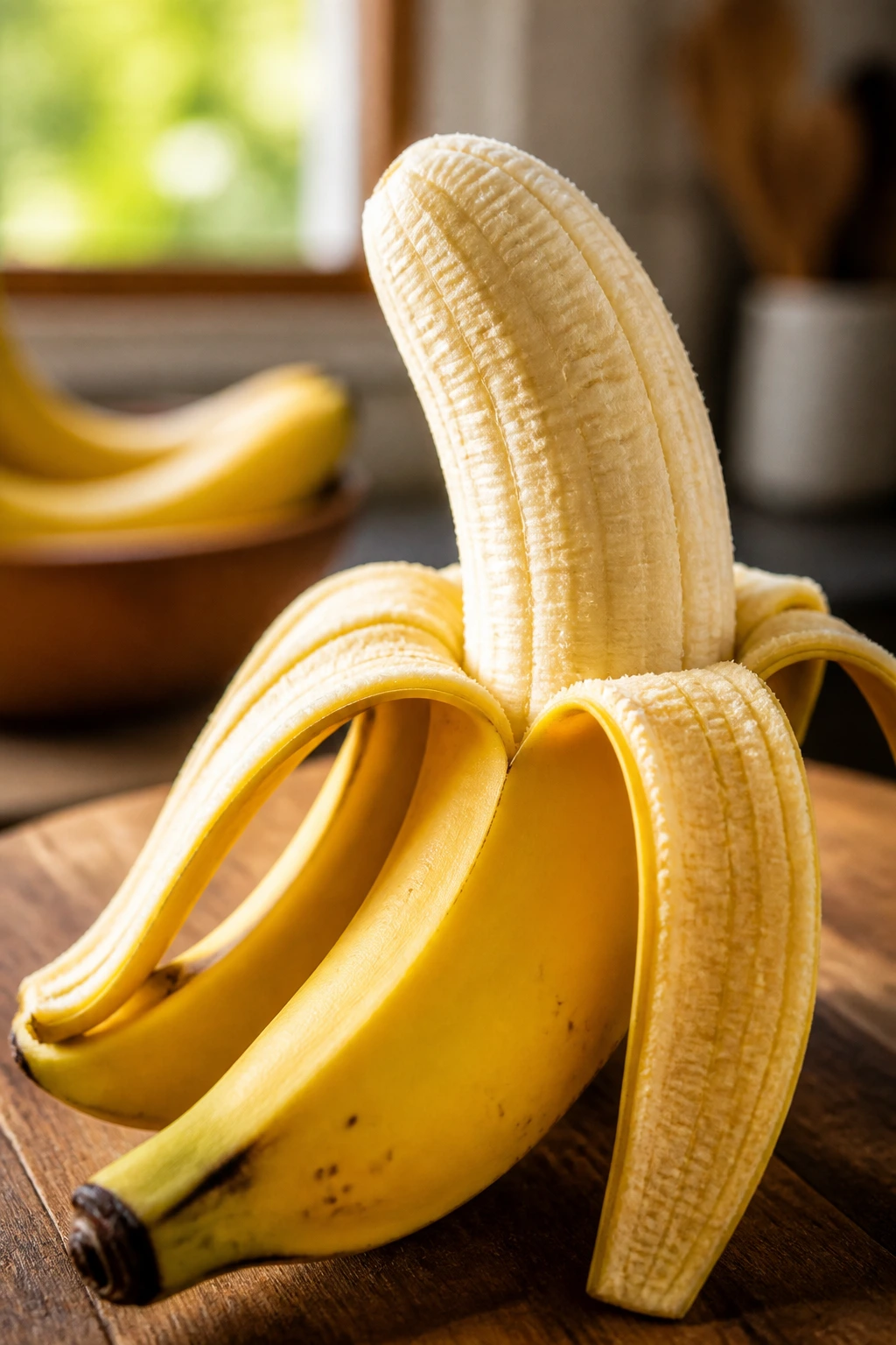Nature's Hair Elixir: Are Bananas Good For Hair Growth? 2 Banana being peeled in close-up on a kitchen counter