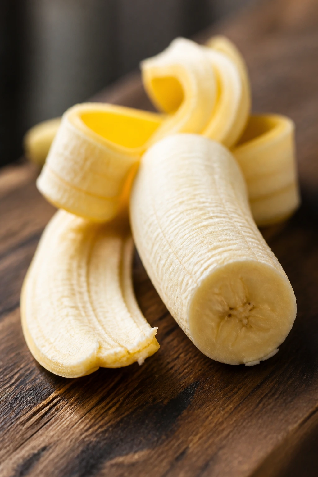 Are Bananas Good For Ulcerative Colitis? 4 Banana with peel curling on wooden surface in natural light