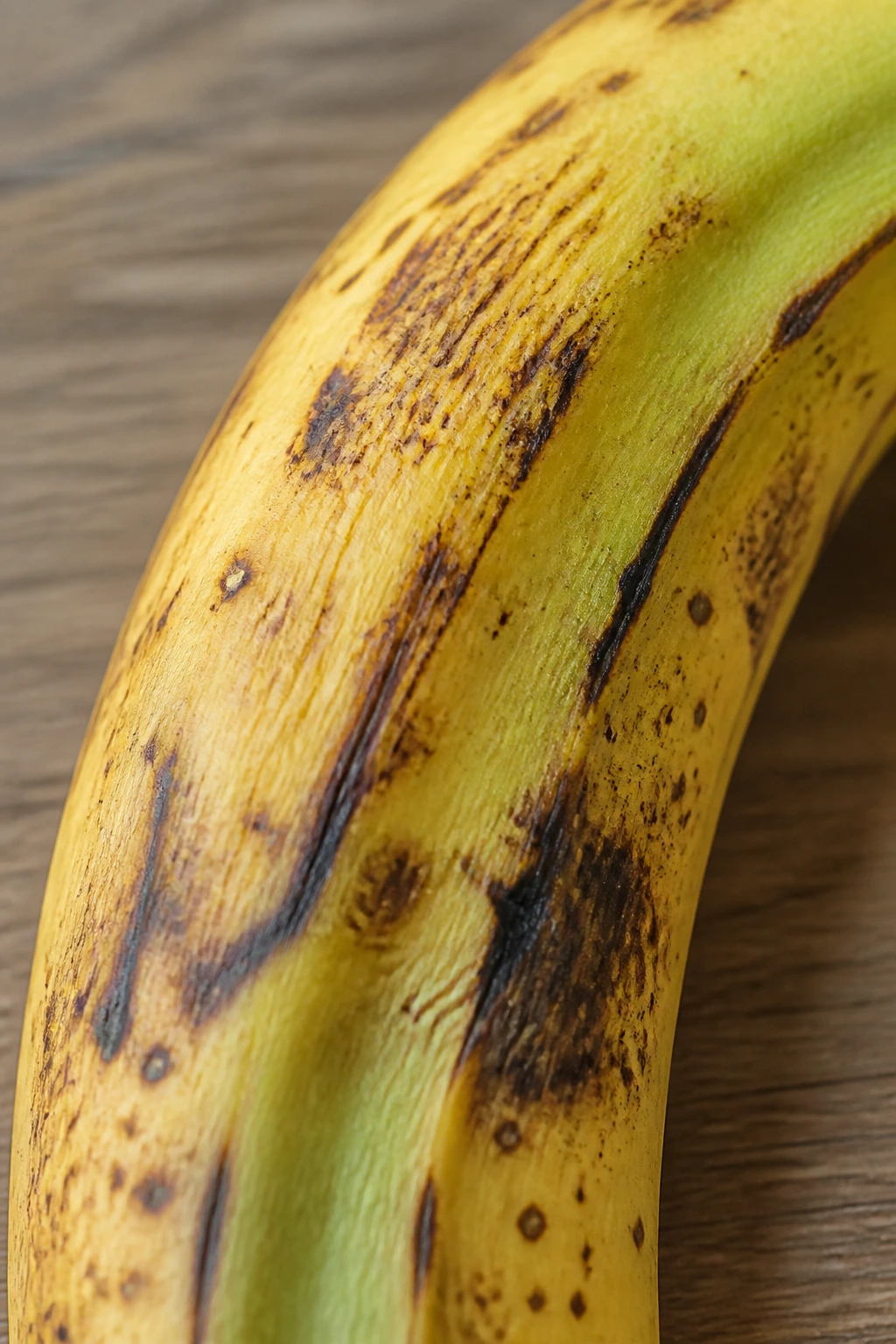 Close-up of a banana peel with various marks