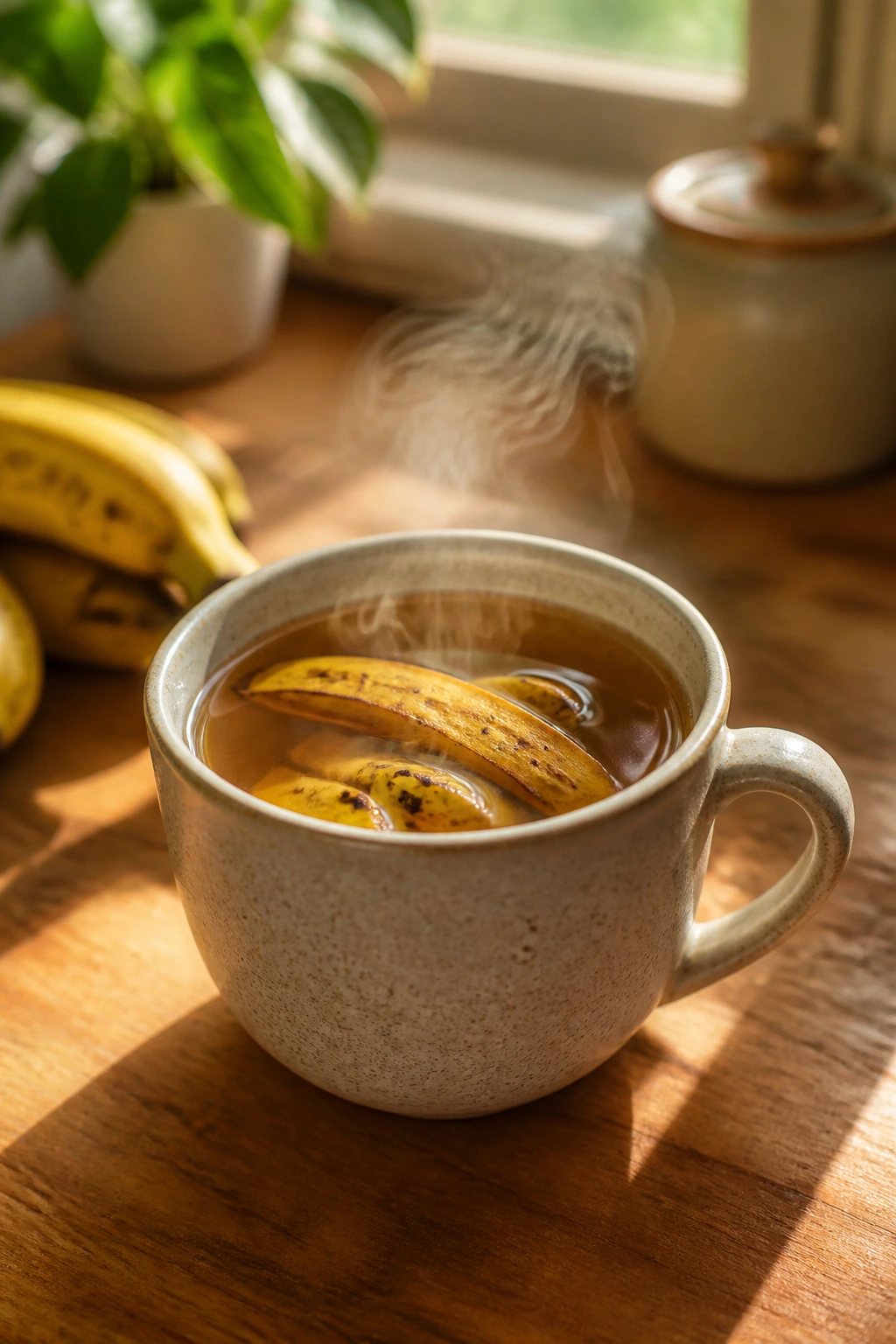 10 Amazing Health Benefits Of Banana Peel Tea 1 Close-up of a steaming banana peel tea cup highlighting antioxidants and inflammation relief
