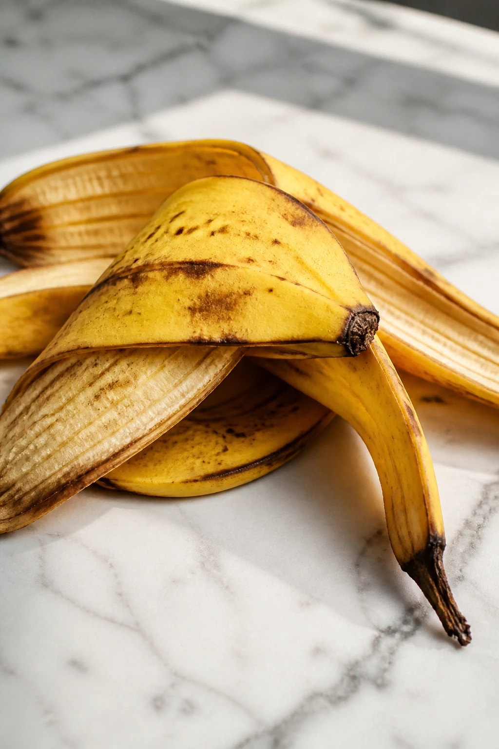 Banishing Breakouts: Are Banana Peels Good For Acne? 7 Close-up of banana peels on a bathroom counter highlighting texture and allergy caution