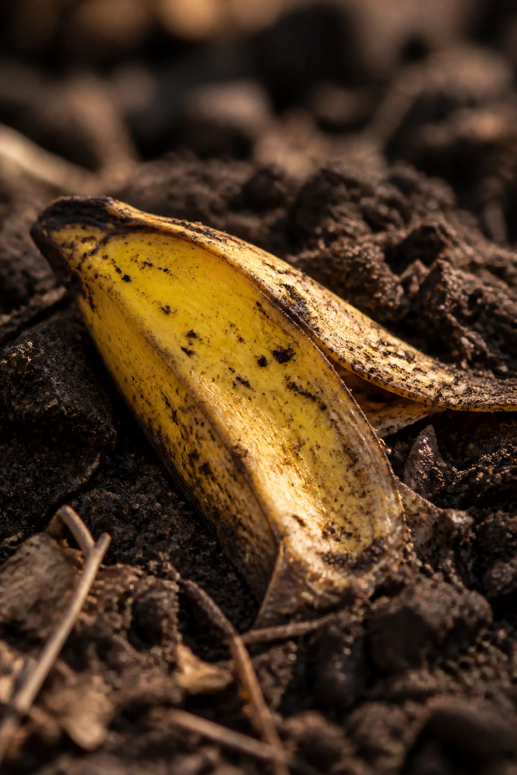 Are Banana Peels Biodegradable? Let's Find Out! 7 Close-up of a banana peel decomposing in soil