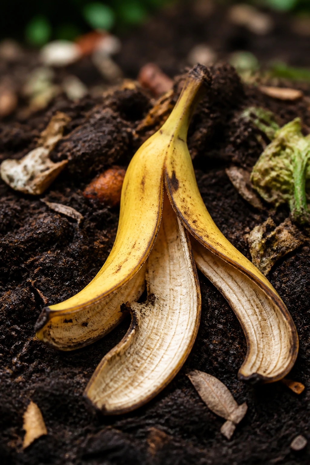 Are Banana Peels Biodegradable? Let's Find Out! 1 Close-up of a single banana peel in a compost pile