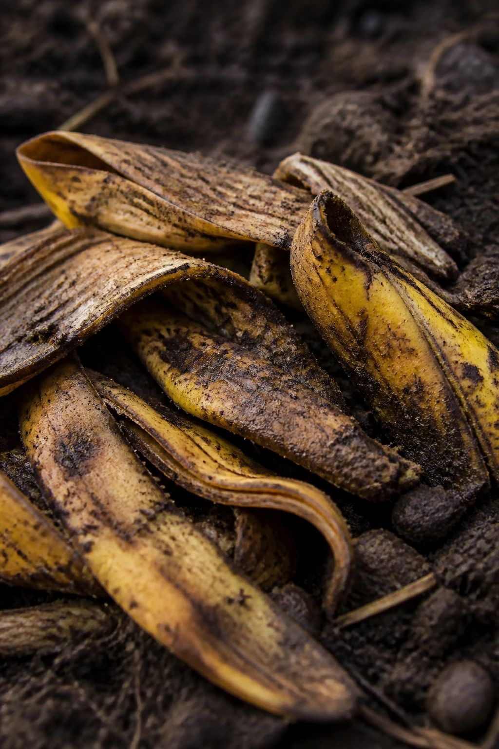 Are Banana Peels Biodegradable? Let's Find Out! 3 Close-up of banana peels in damp soil