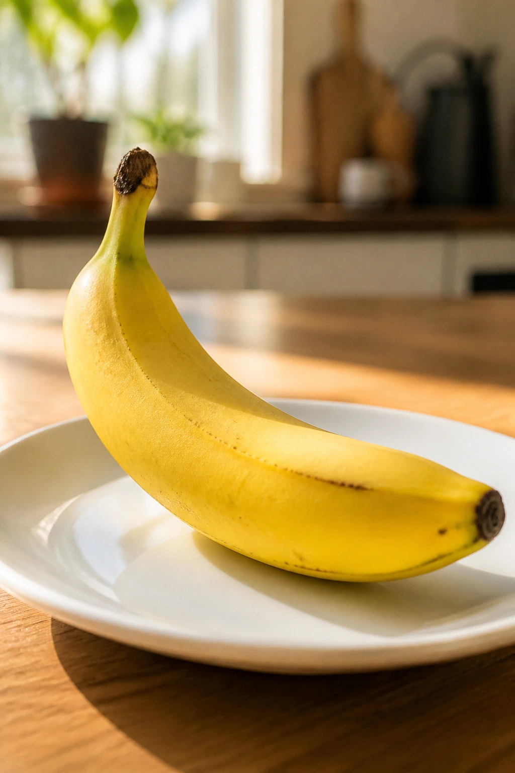 Cramp Relief: Are Bananas Good For Cramps? 8 Ripe banana on a plate in a sunlit kitchen