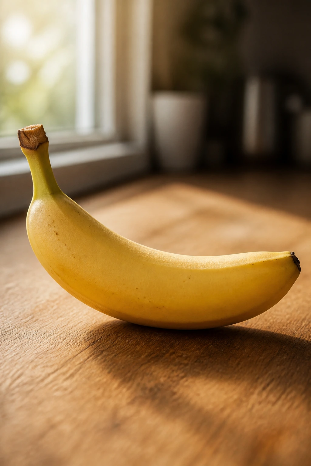 Banana on a wooden kitchen surface