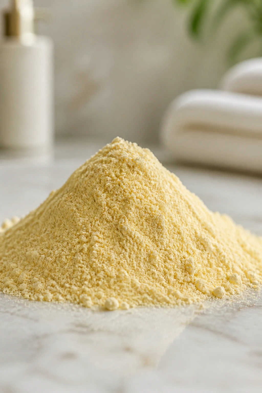 Banana powder mound on bathroom counter