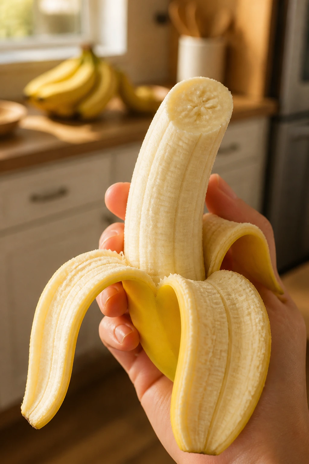 Peeled Regular Banana held in hand