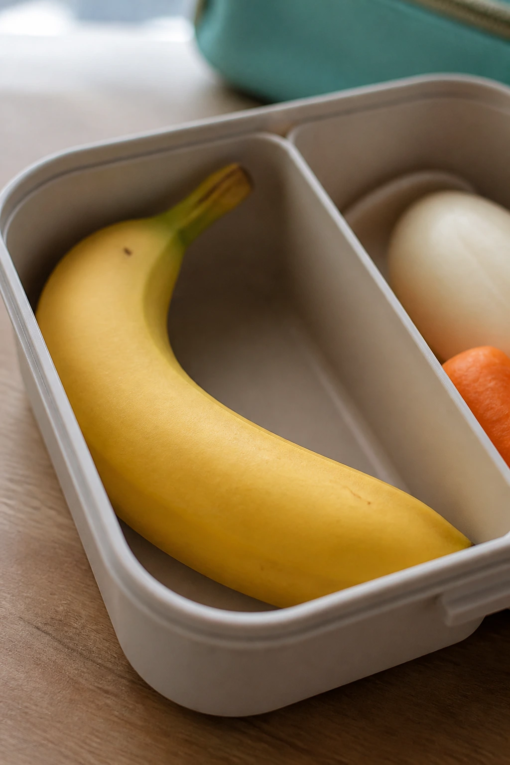 How to Pack a Banana for Your Lunch Box 9 Banana resting in a dedicated lunchbox compartment to avoid squashing