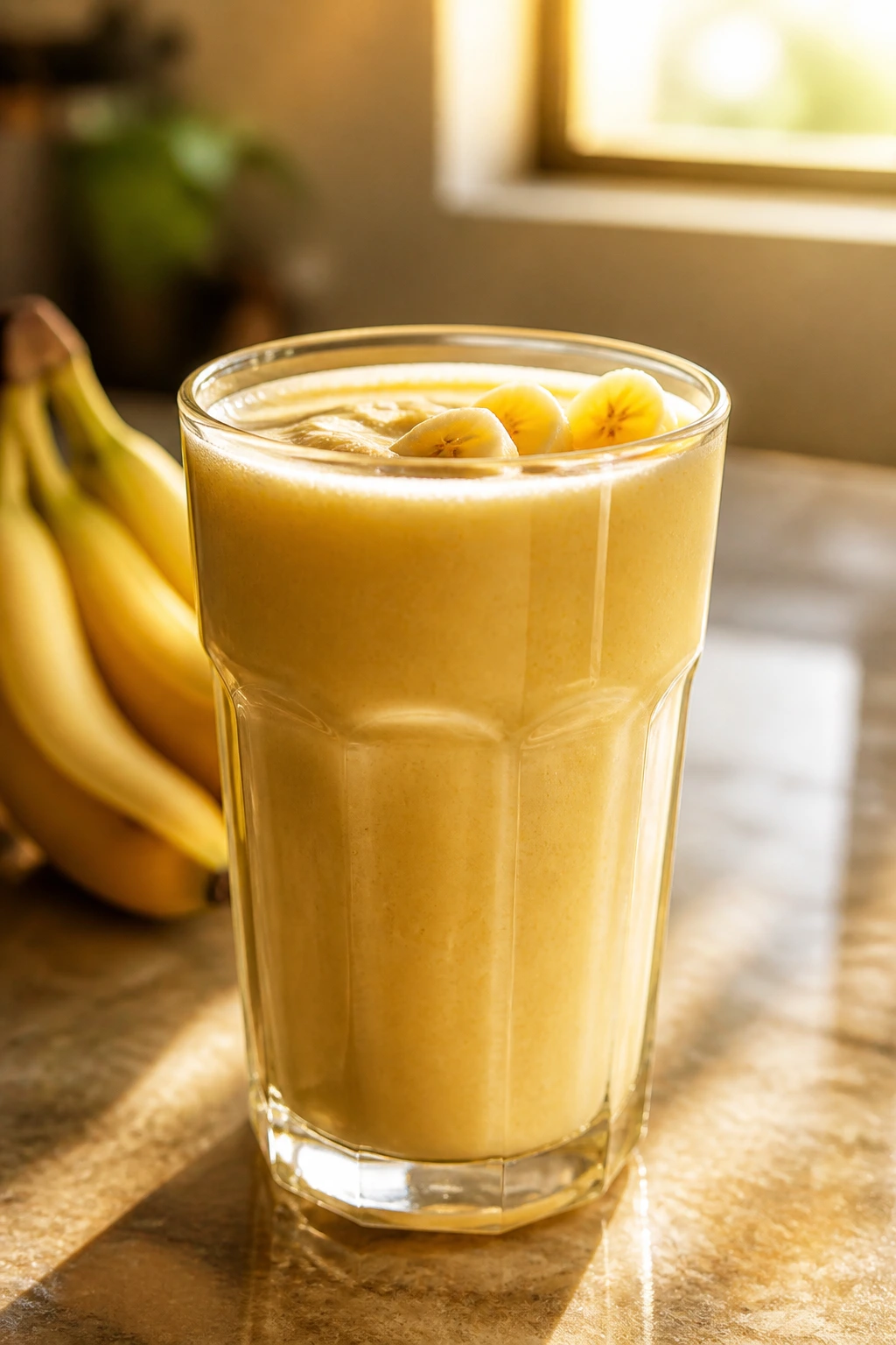 10 Amazing Health Benefits Of Drinking Banana Shake 4 Close-up of heart-healthy banana shake with potassium-rich color on kitchen counter