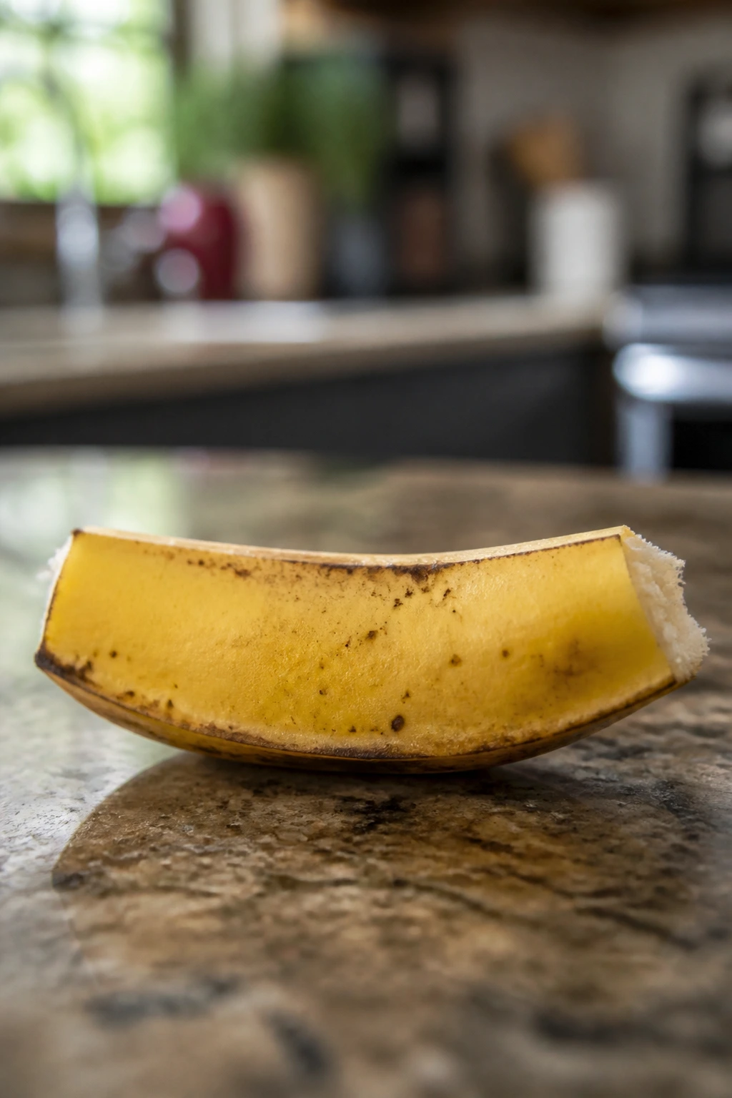 Dog-Friendly Treats: Are Banana Peels Good For Dogs? 4 Close-up of a tiny banana skin piece on a kitchen counter