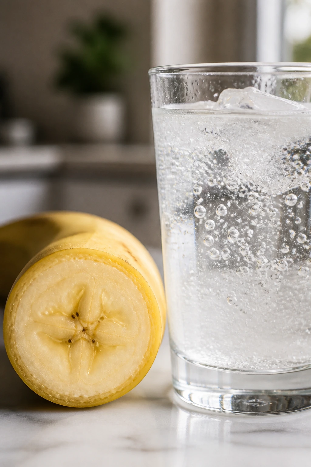 Banana and fizzy drink close-up illustrating possible outcomes.