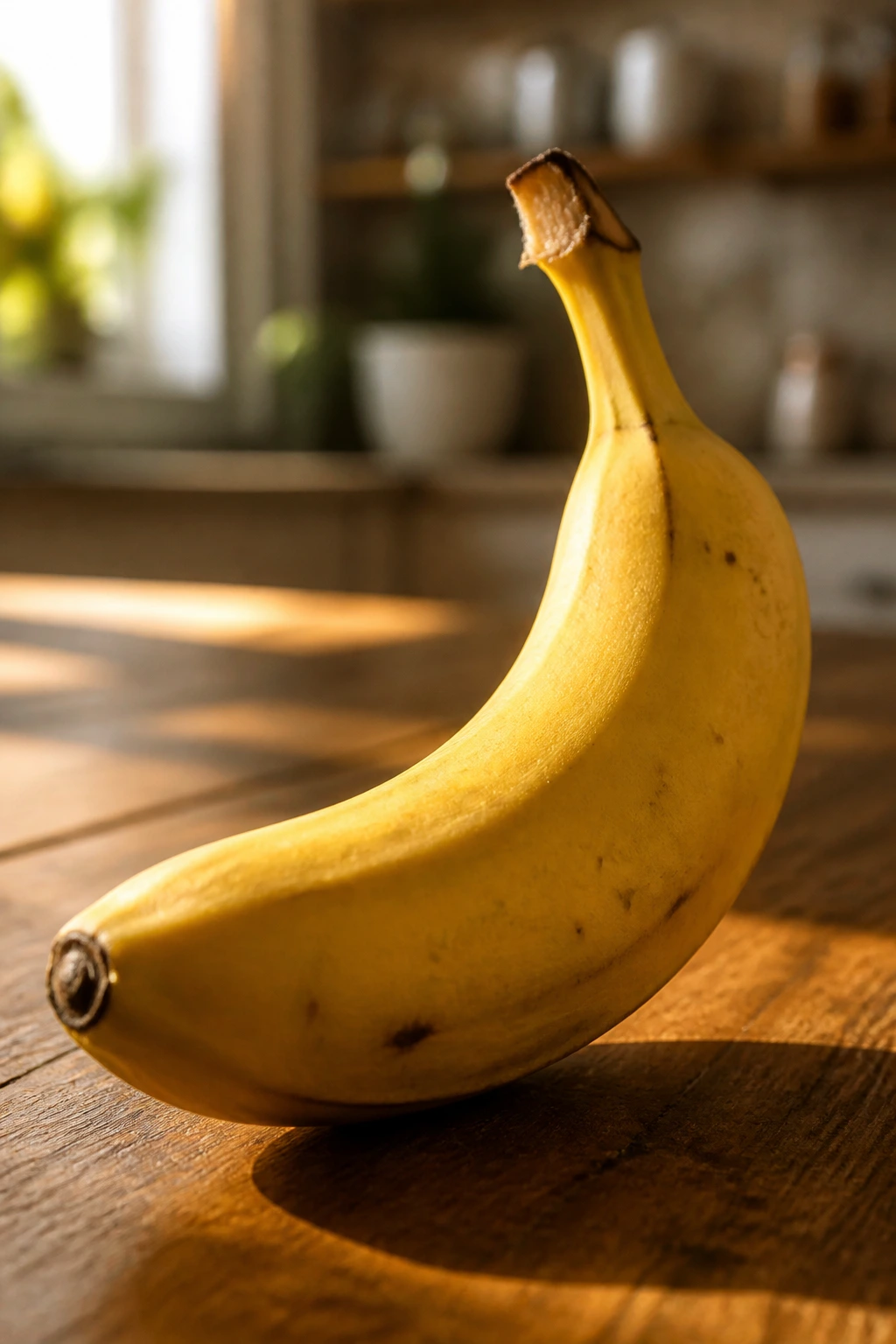 Nature's Hair Elixir: Are Bananas Good For Hair Growth? 4 Ripe banana dominating frame on sunlit wooden table