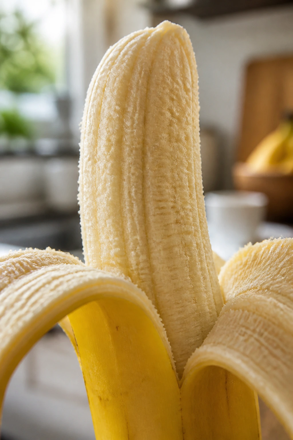 Are Bananas Good For Arthritis? Benefits, Effects & More 3 Half-peeled banana close-up in bright kitchen background