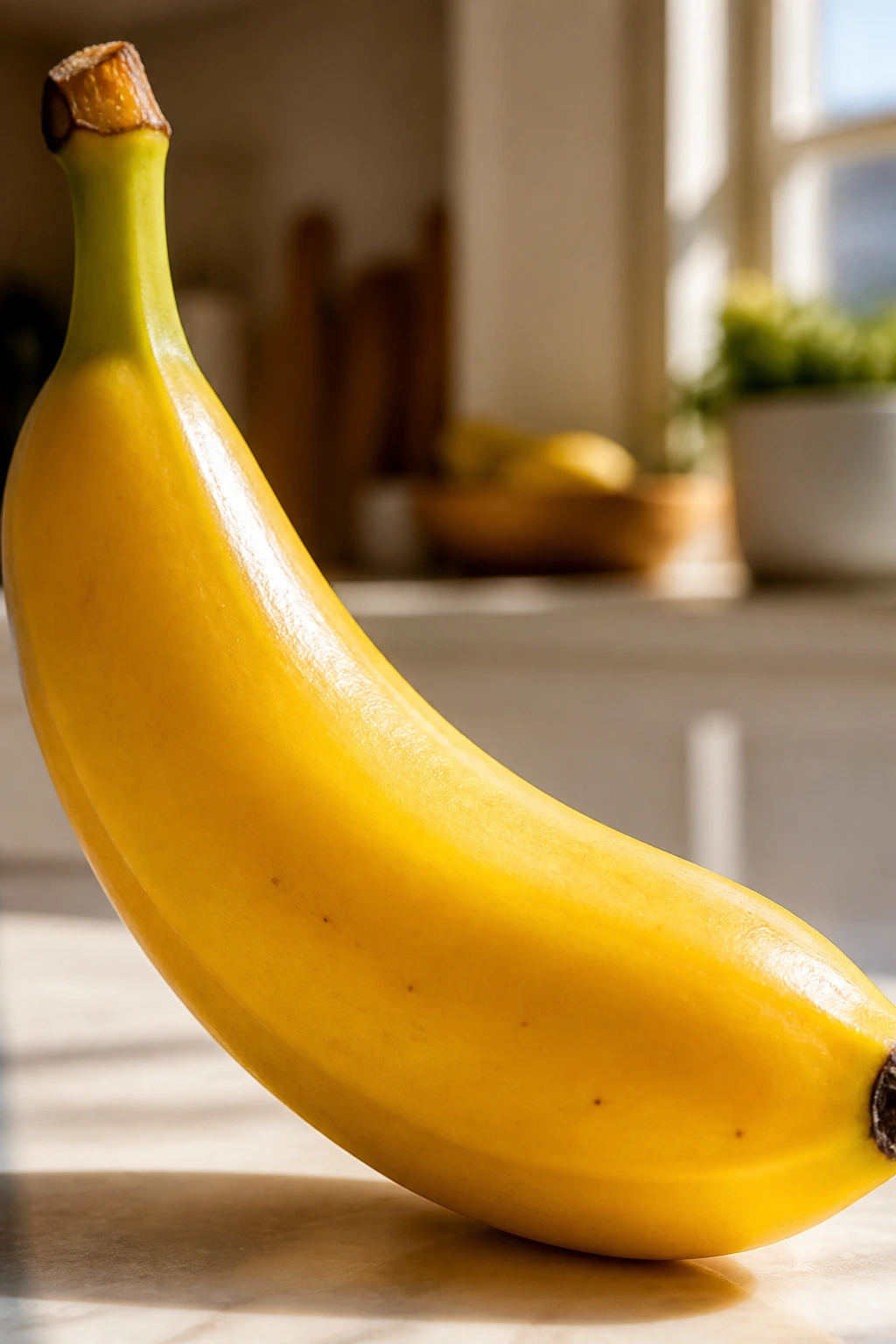 Banana close-up highlighting brain health benefits with warm light.