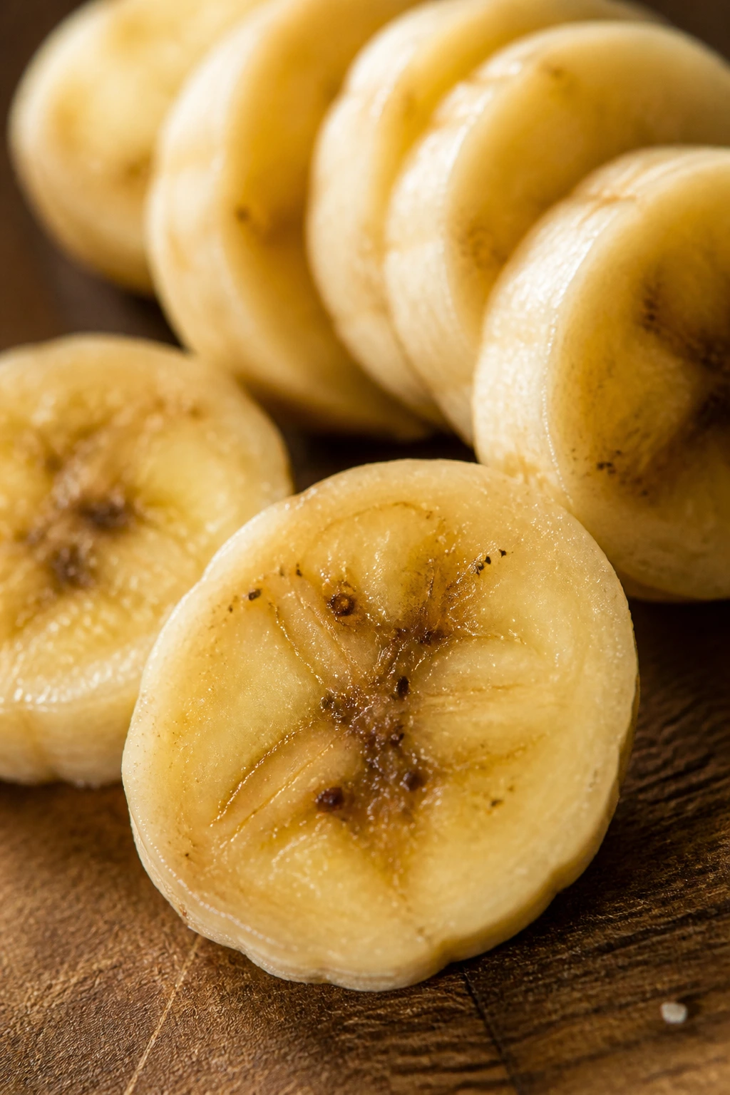 Close-up of sliced bananas showing browning from oxidation