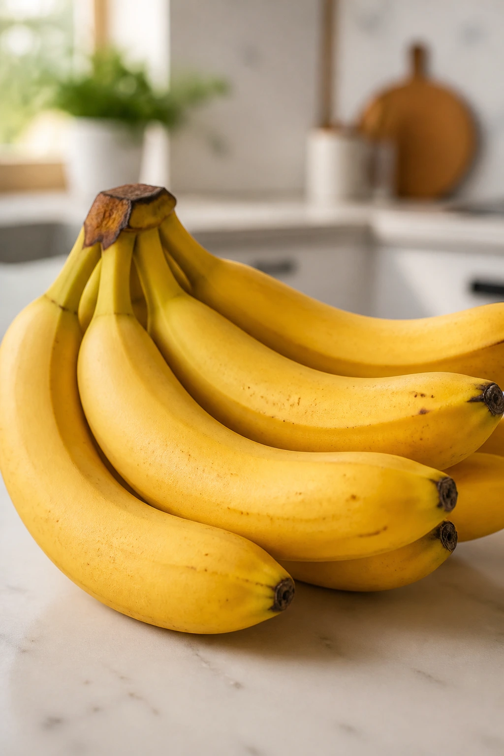 Respiratory Support: Are Bananas Good for COPD Patients? 2 Close-up bunch of ripe bananas on a kitchen counter