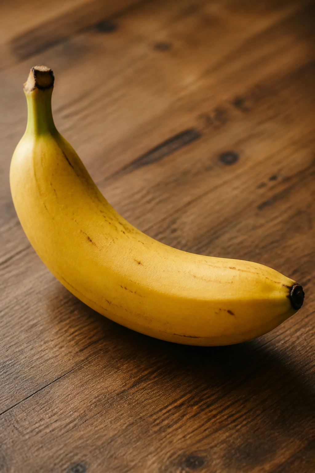 Can Diabetics Eat Bananas? Benefits, Nutrition Value, & Tips 6 Close-up of a ripe banana on a wooden surface with soft daylight