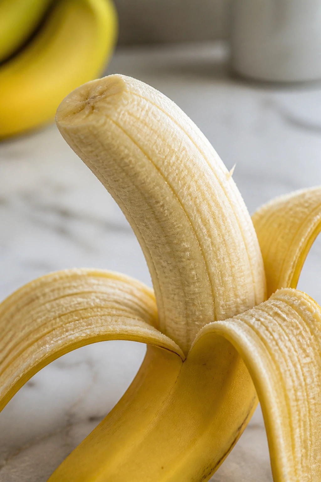 Banana close-up on a kitchen counter illustrating hangover recovery nutrients.
