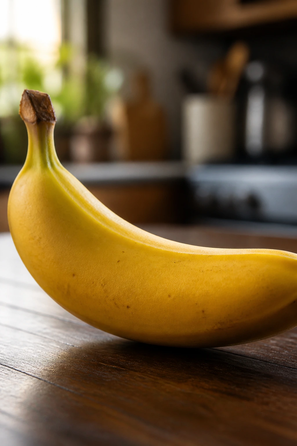 Are Bananas Good For Blood Clots? 1 Close-up of a ripe banana filling the frame on a kitchen counter