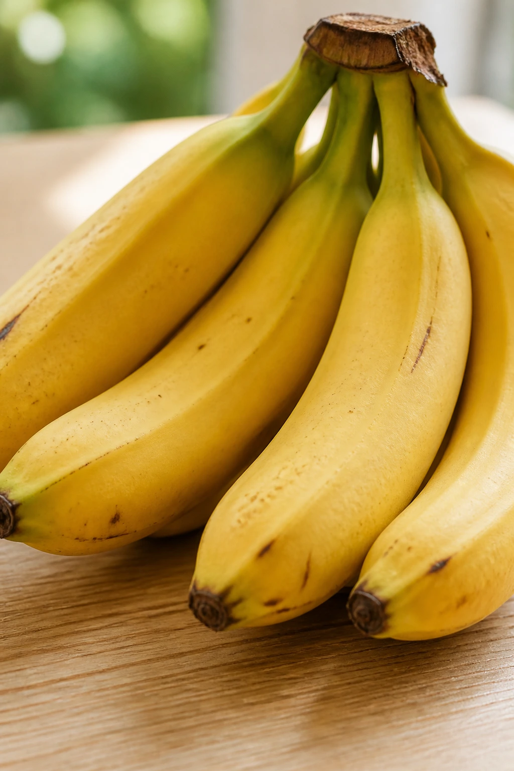 Are Bananas Good For AFib? Benefits, Effects & More 2 Close-up of a bunch of ripe bananas on a wooden table