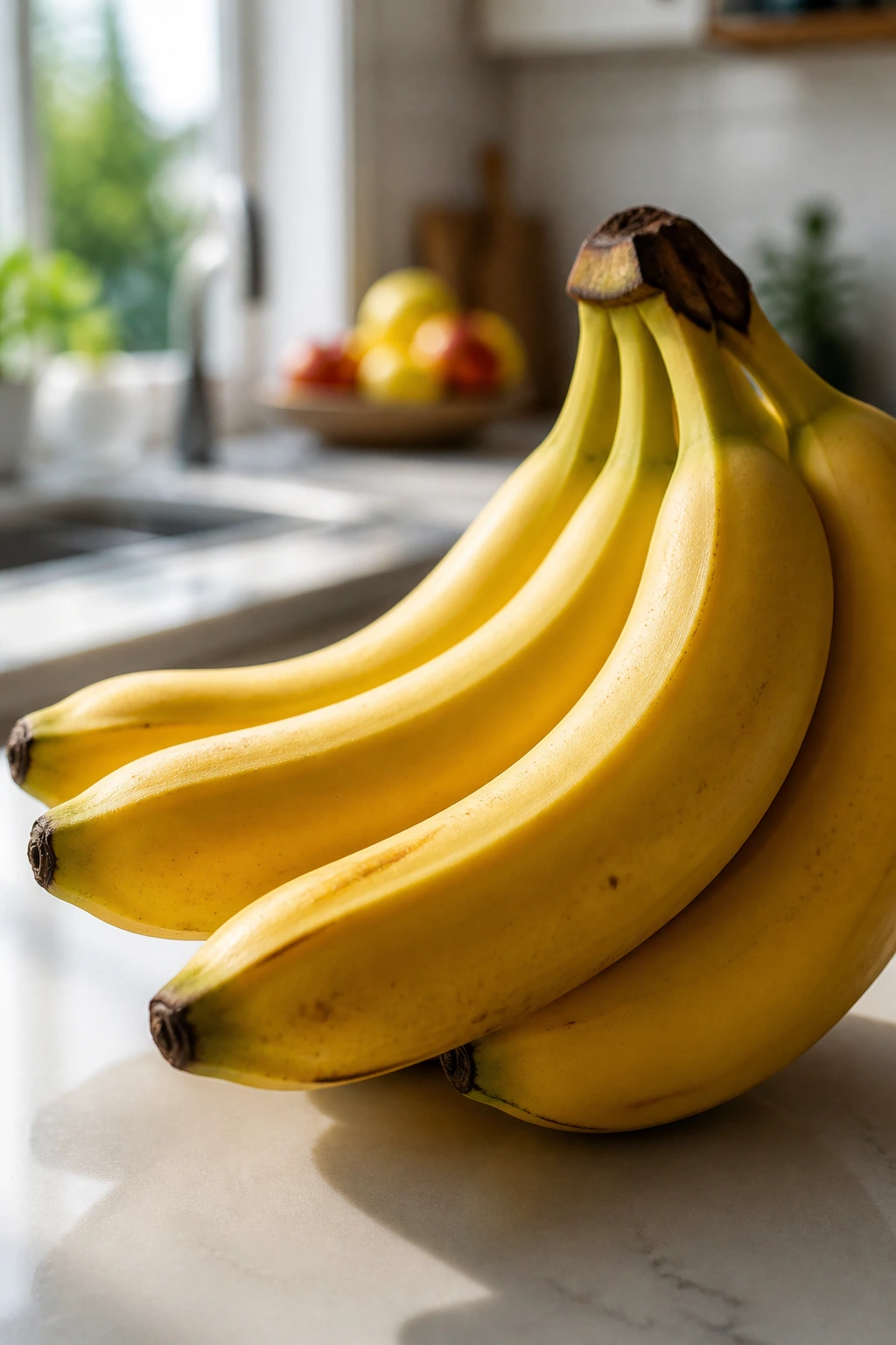 10 Benefits Of Banana To Women Sexually To Be Better In Bed 9 Close-up of banana bunch on bright kitchen counter
