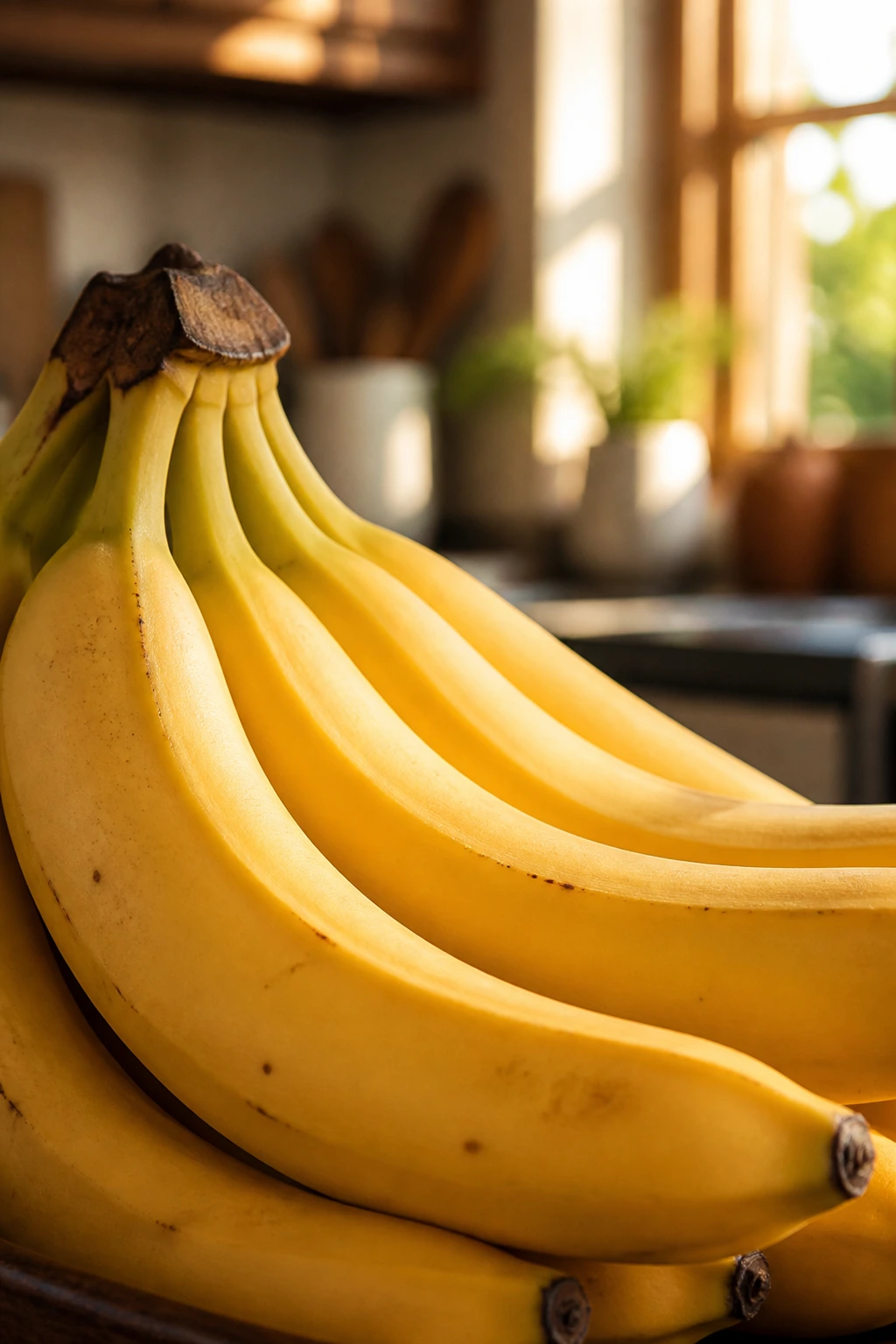 Are Bananas Good For Gallbladder Problems? 4 Close-up of a bunch of bananas in a warm kitchen