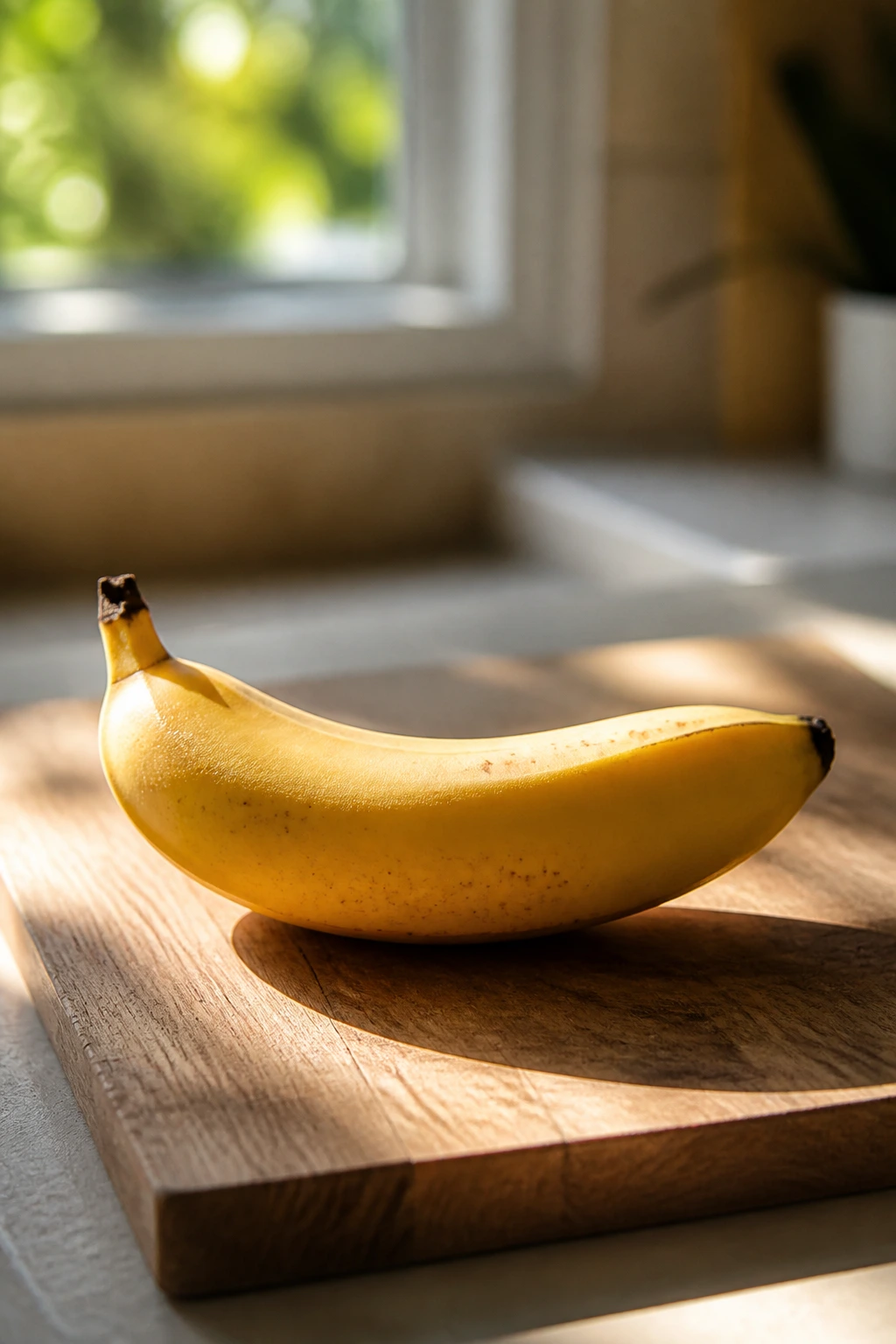 Can Diabetics Eat Bananas? Benefits, Nutrition Value, & Tips 5 Close-up of a ripe banana on a breakfast board in natural light