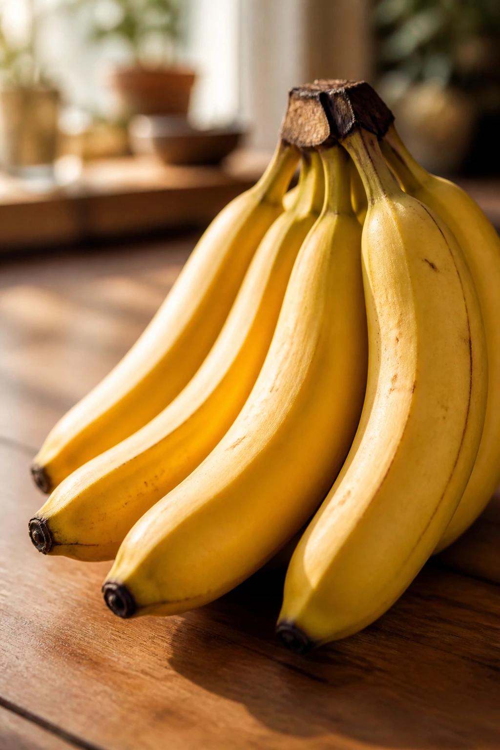10 Benefits Of Banana To Women Sexually To Be Better In Bed 7 Close-up of a ripe banana bunch on a warm kitchen counter