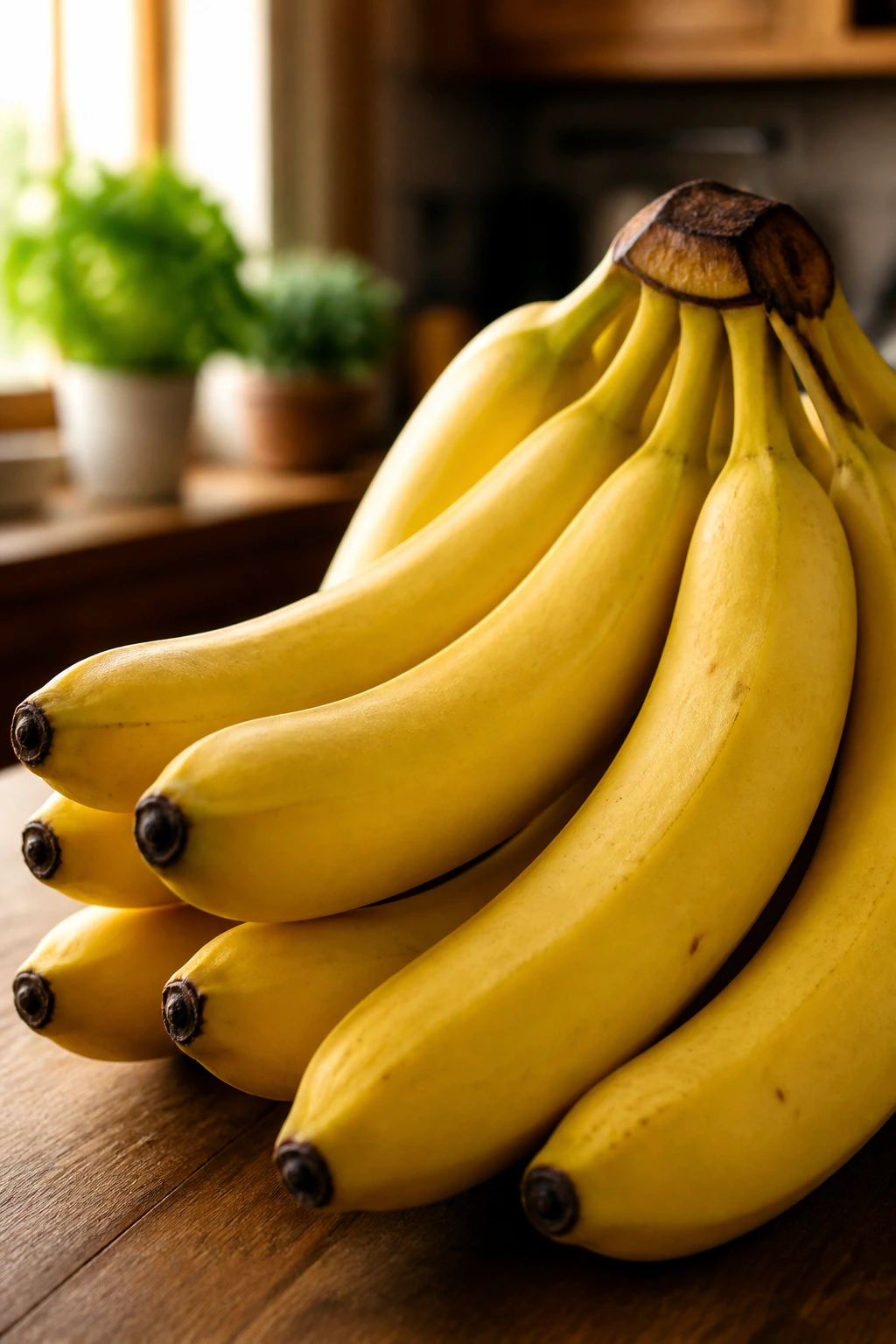 Is Banana Good or Bad for Your Heart? 1 Close-up of a bunch of ripe bananas in a kitchen