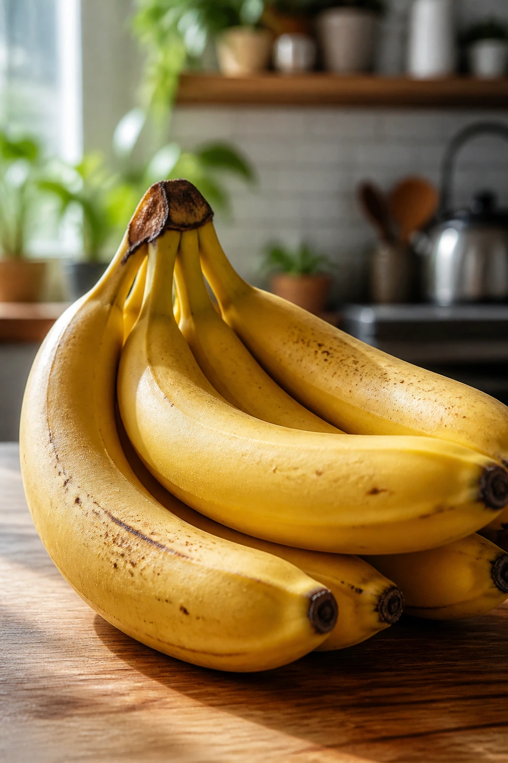 Why Are Bananas Bad For AB Blood Type? All You Need To Know 2 Close-up of a ripe banana bunch filling the frame on a kitchen counter