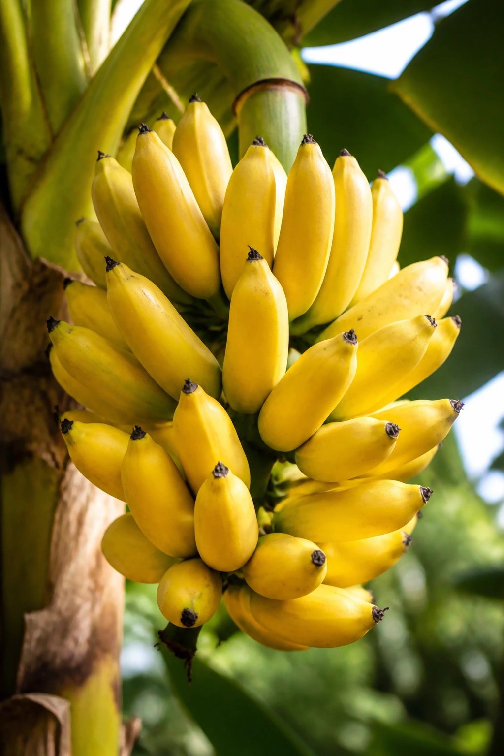 How Do Bananas Grow Without Seeds? All You Need To Know 1 Close-up of a ripe seedless banana bunch in a tropical farm setting