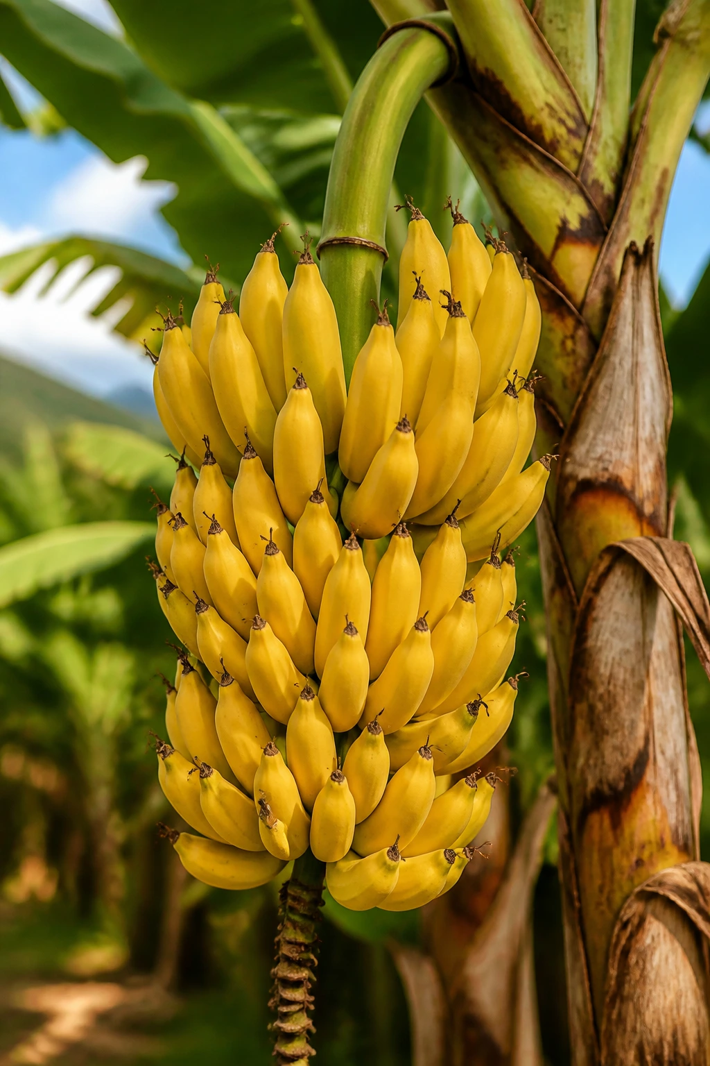 Bananas and the USA: Are Bananas Grown in the USA? 2 Bananas on a plant on a tropical farm with green leaves