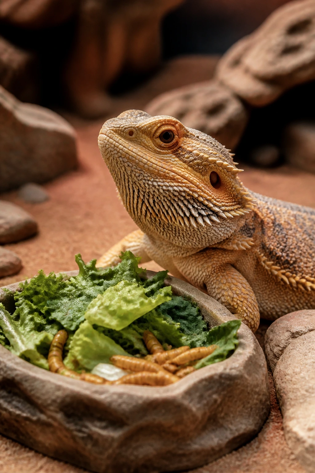 Can Bearded Dragons Eat Pears? Are They A Safe Choice? 7 Close-up bearded dragon portrait in a sunny desert terrarium.