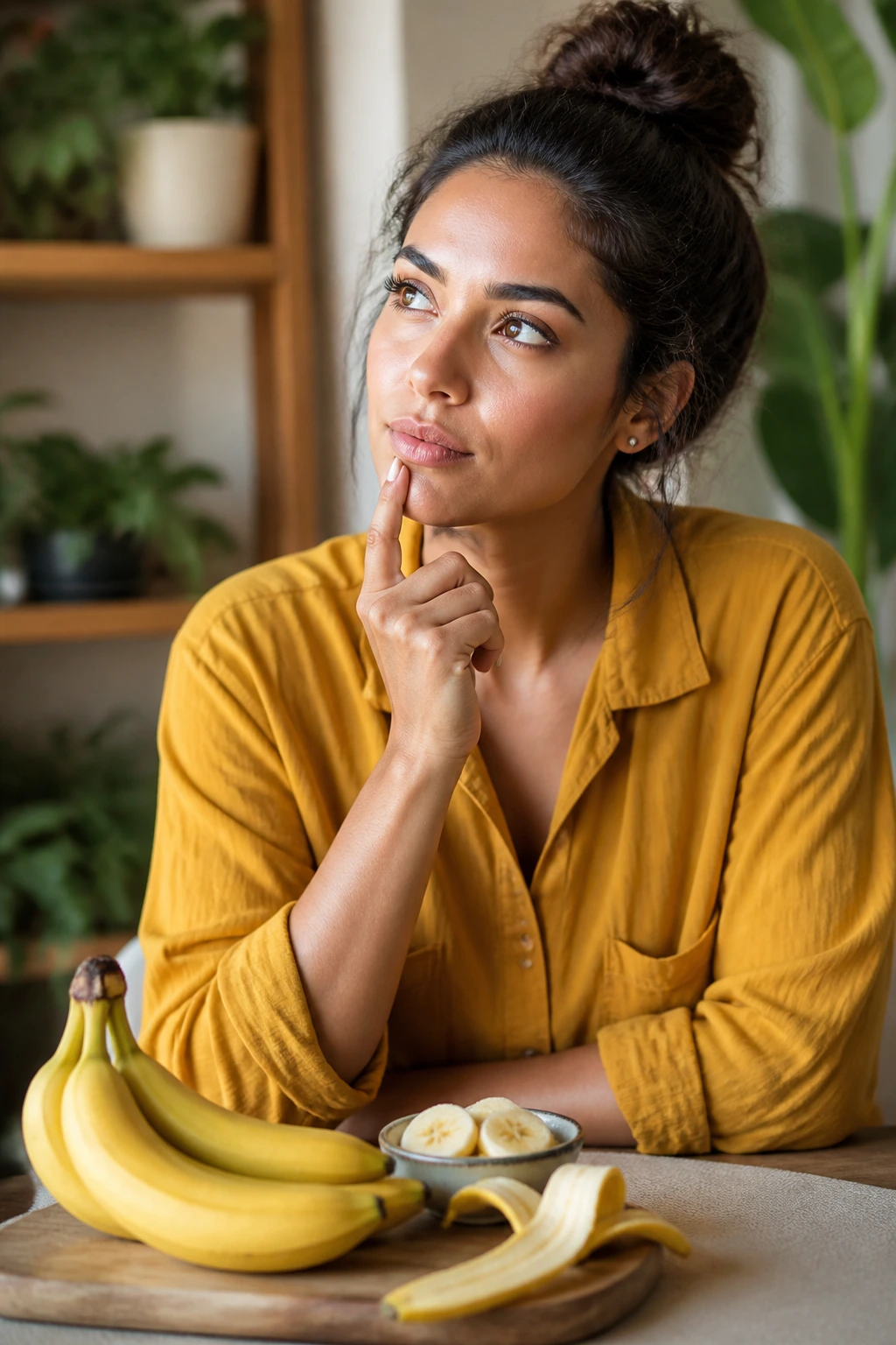 10 Incredible Beauty Benefits of Bananas and Their Peel 13 Person thinking in a cozy setting about banana beauty FAQs