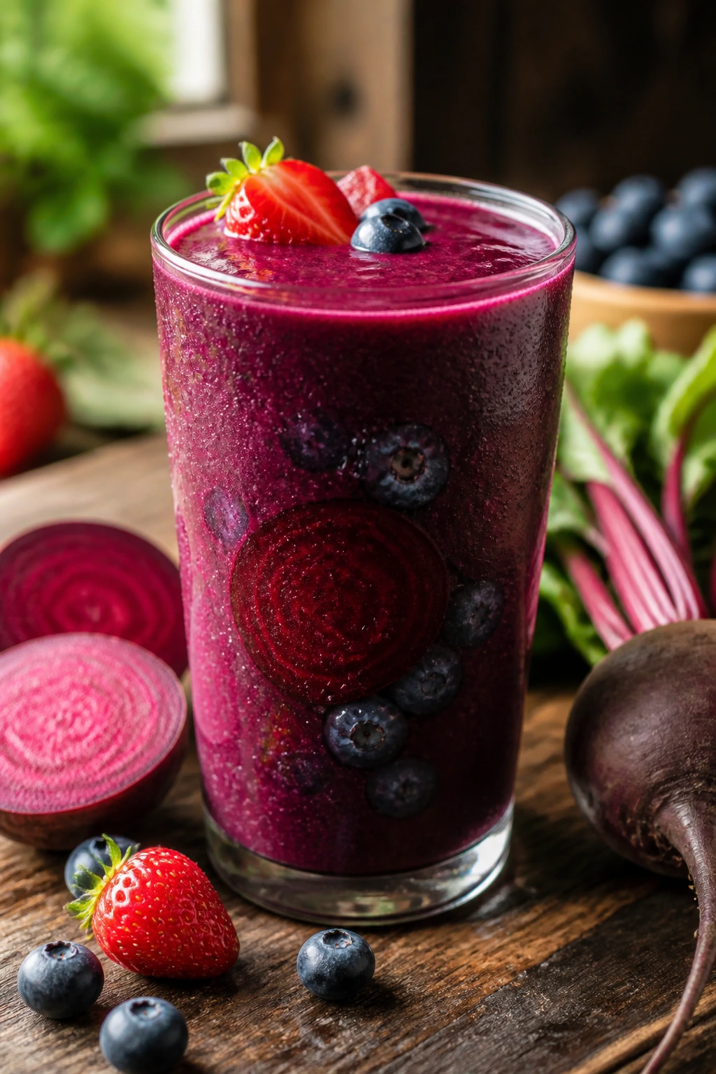 10 Surprising Benefits Of Blending Fruits And Vegetables 9 Beet-berry smoothie in a glass supporting healthy blood pressure