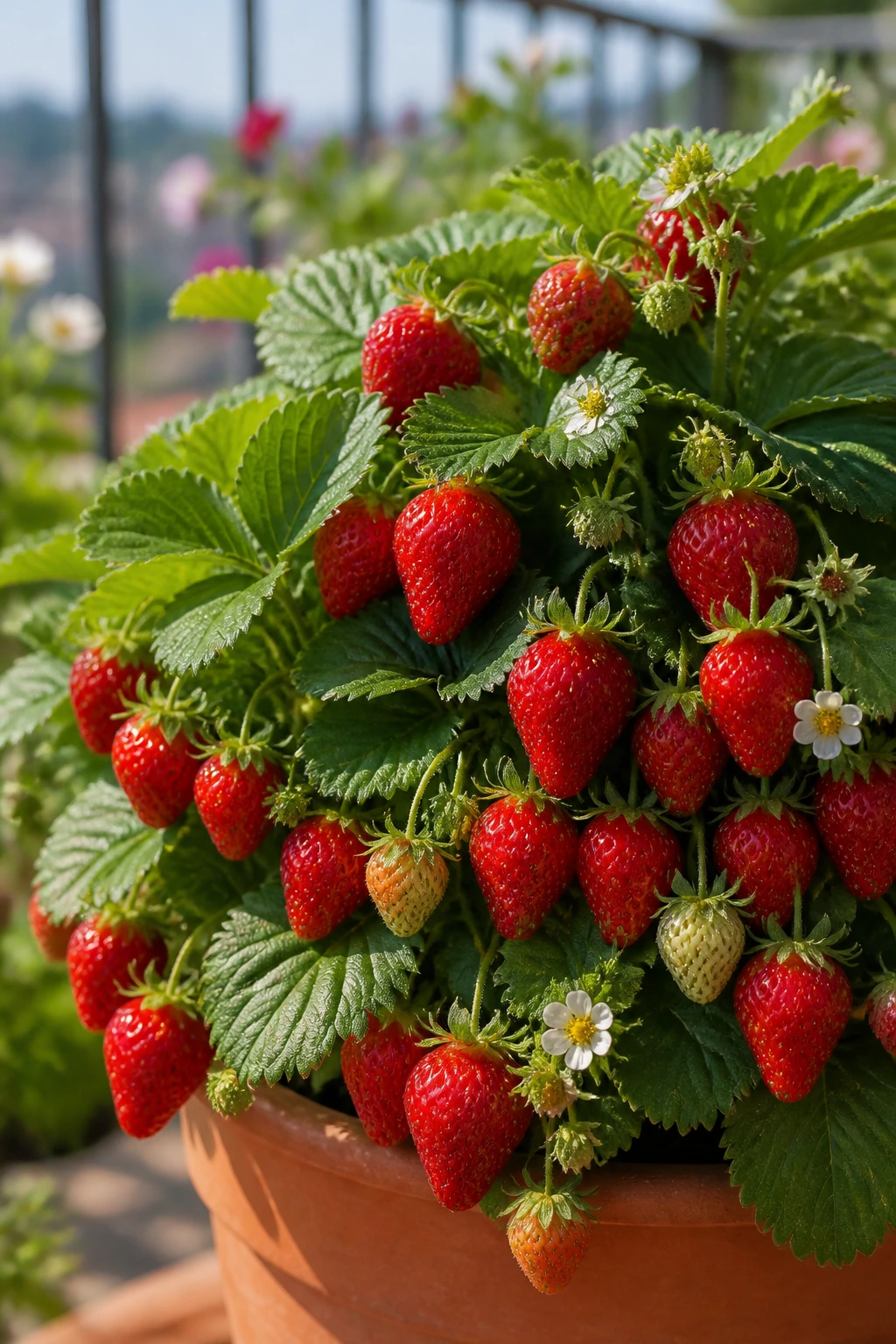 20 Popular Varieties Of Strawberries - And Which To Choose 14 Close-up of dense Berries Galore strawberries on the plant in a pot.