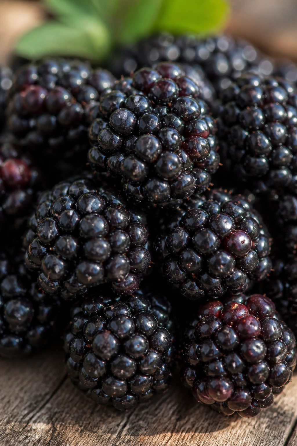 How To Make Blackberries Sweeter And Be Juicier 2 Close-up of ripe, shiny blackberries ready to pick on a wooden board
