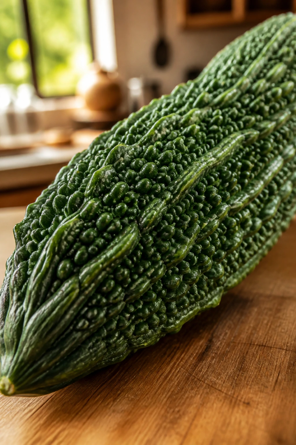 Is Bitter Melon Bad Or Good For Gout? Find Out Now! 1 Close-up of Bitter Melon on a kitchen counter highlighting rough green skin