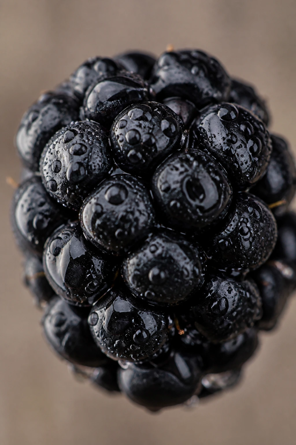 Macro close-up of a fresh blackberry with water droplets