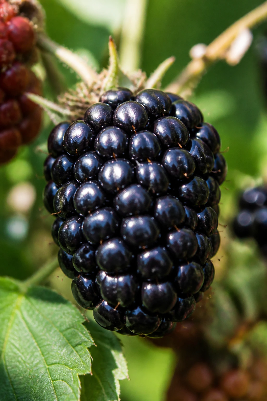 Why Are My Blackberries So Small? 3 Close-up of a large, juicy blackberry on a plant in a garden