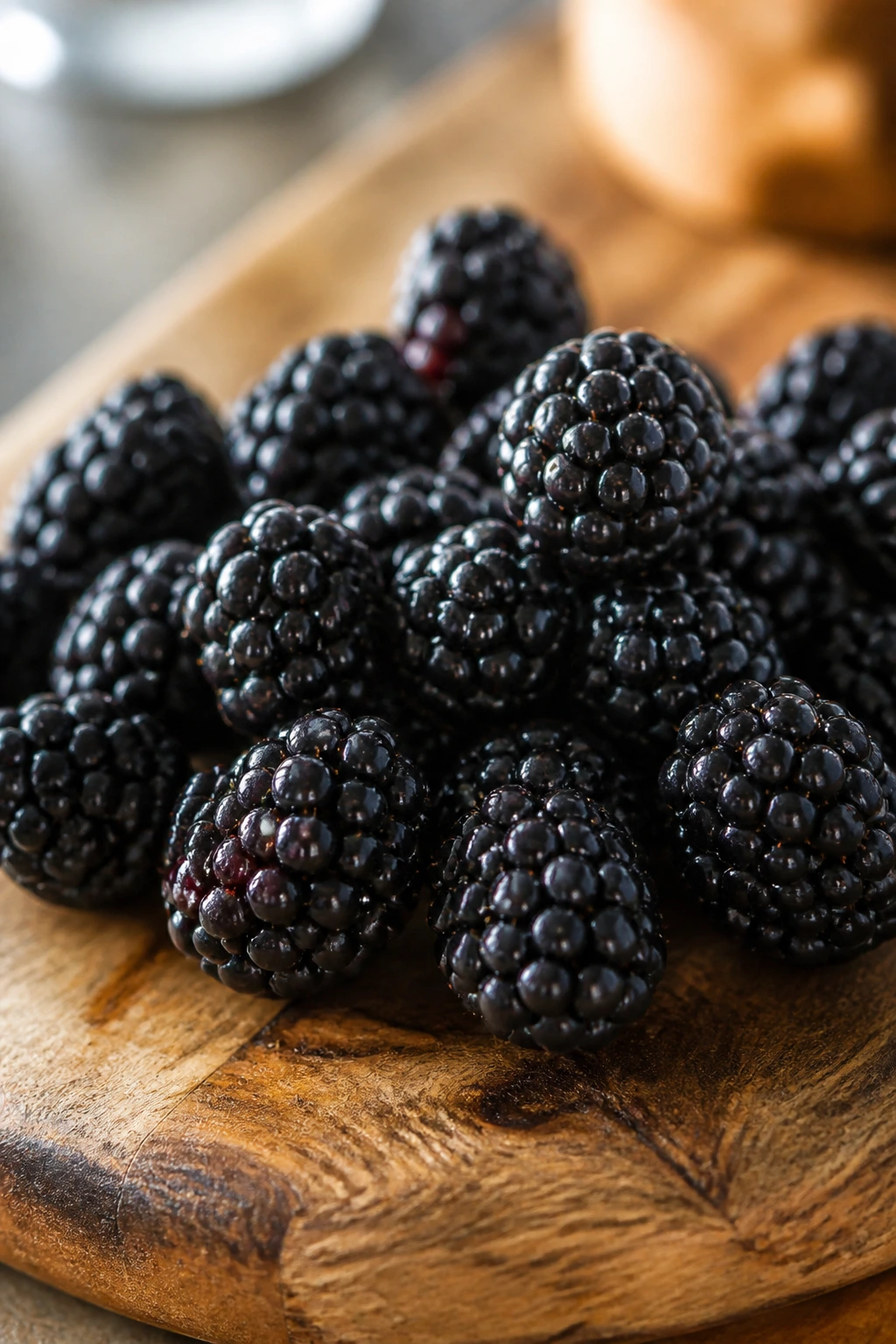 Are Blackberries Safe During Pregnancy? Is It Really Safe? 1 Close-up of ripe blackberries on a wooden cutting board, safe fruit during pregnancy