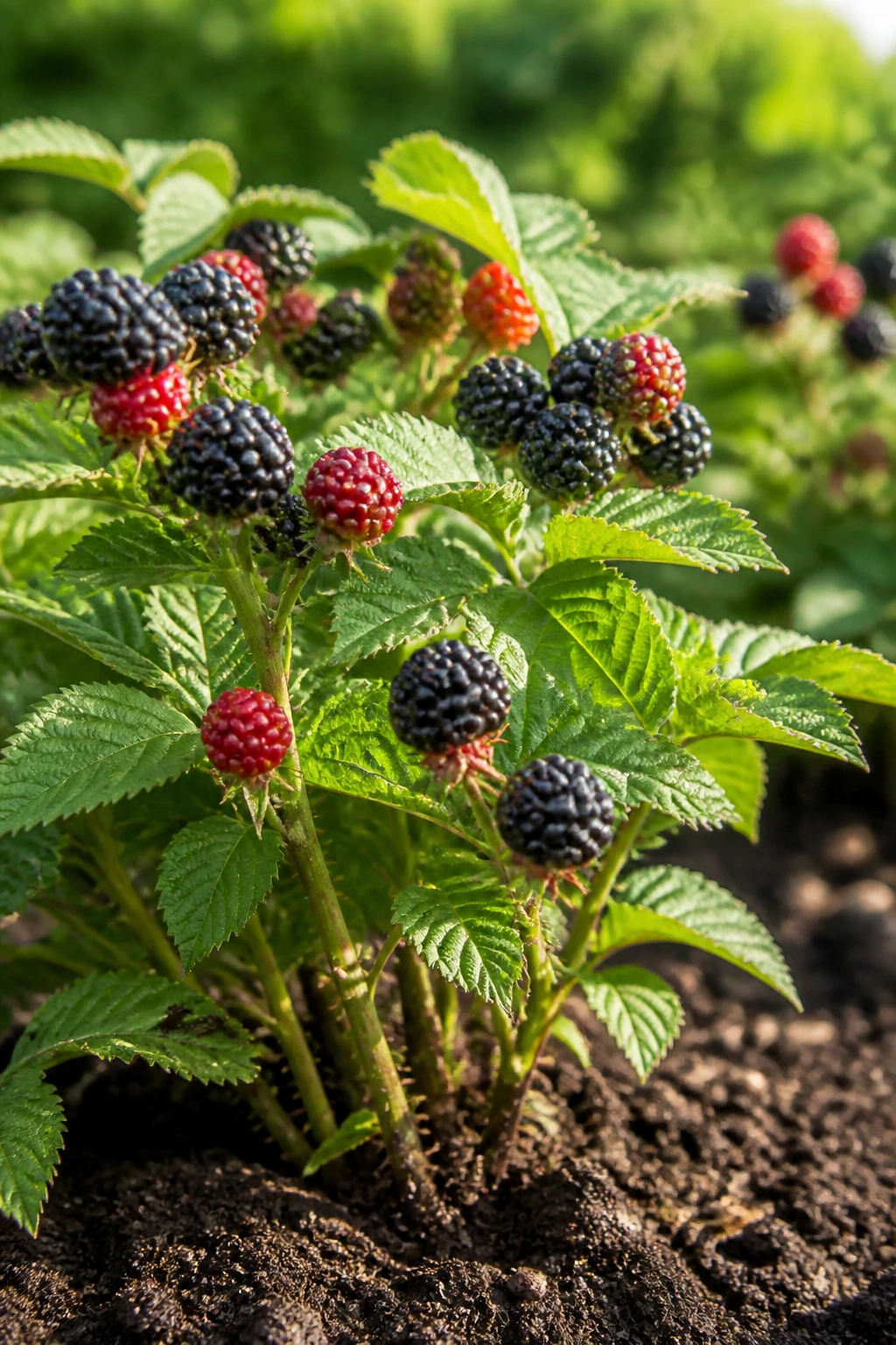 How to Keep Blackberries from Spreading for Easy Harvest 2 Neatly managed blackberry plant with compact canes in a garden bed