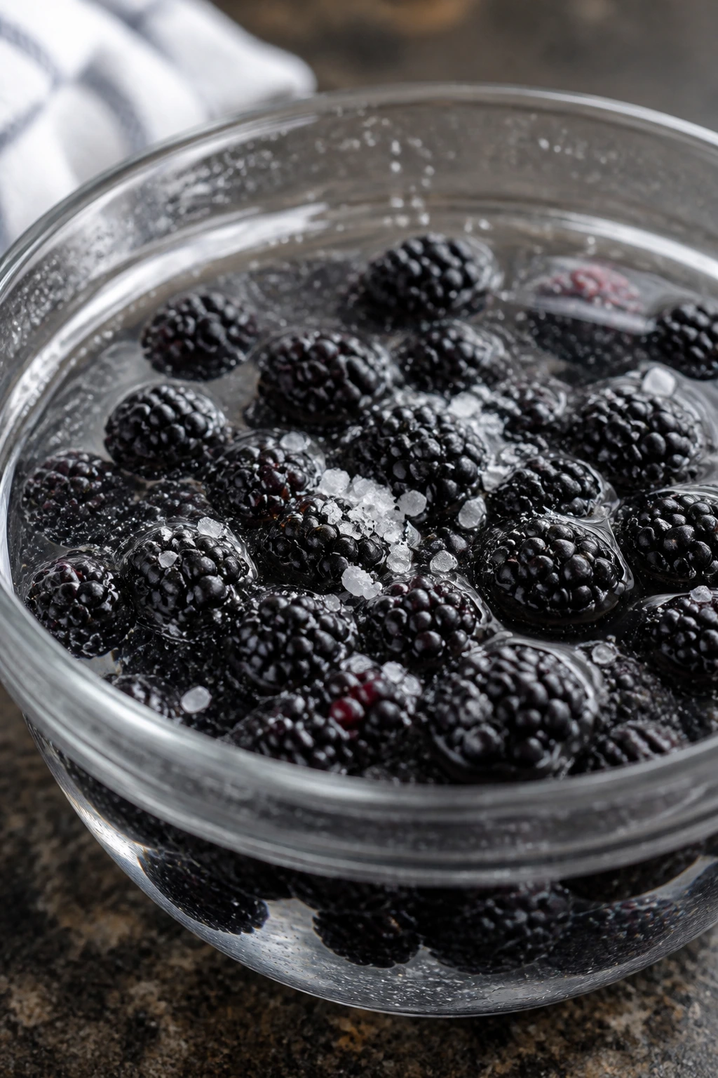 How To Take Bitterness Out Of Blackberries 2 Blackberries soaking in salted water in a glass bowl