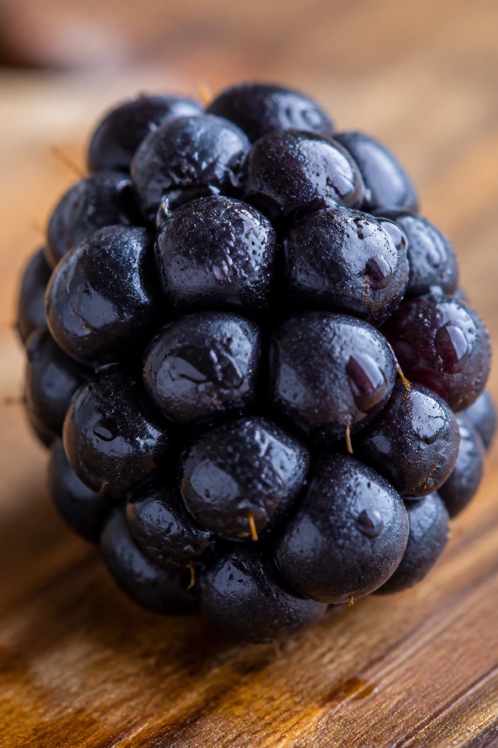 How To Make Blackberries Sweeter And Be Juicier 1 Close-up of a single ripe blackberry on wood showing deep color and juicy surface