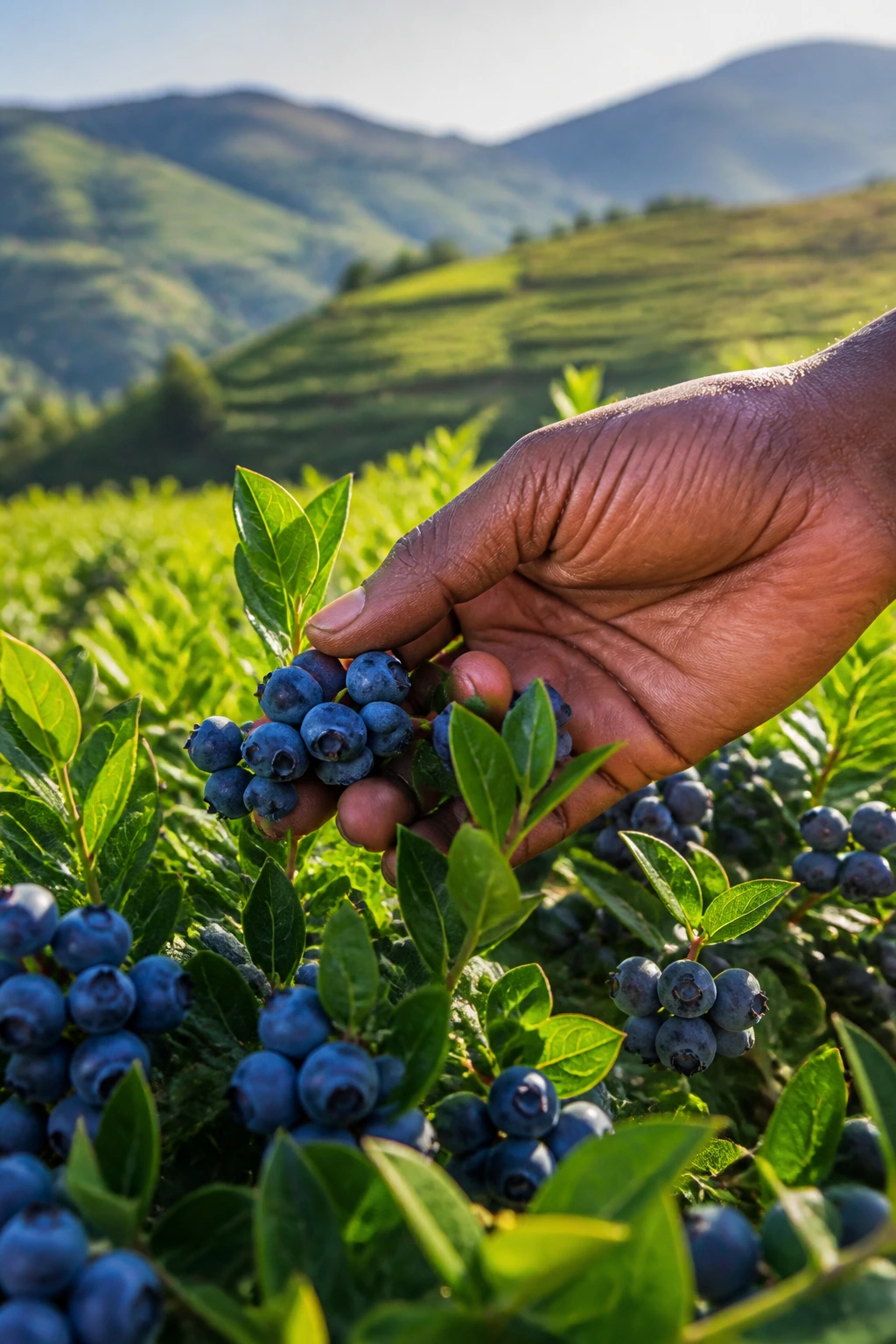 When Are Blueberries In Season? Harvest Season By Regions 7 Close-up of a farmer's hand picking ripe blueberries on a highland African farm