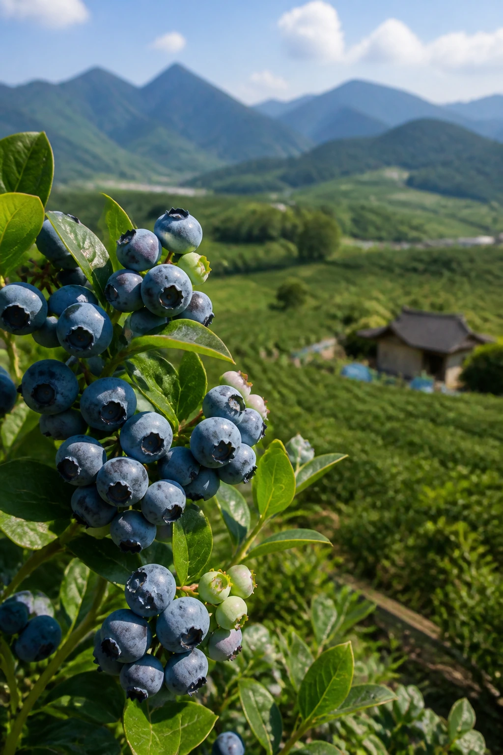 When Are Blueberries In Season? Harvest Season By Regions 4 Close-up of blueberries on a bush with an Asian countryside backdrop