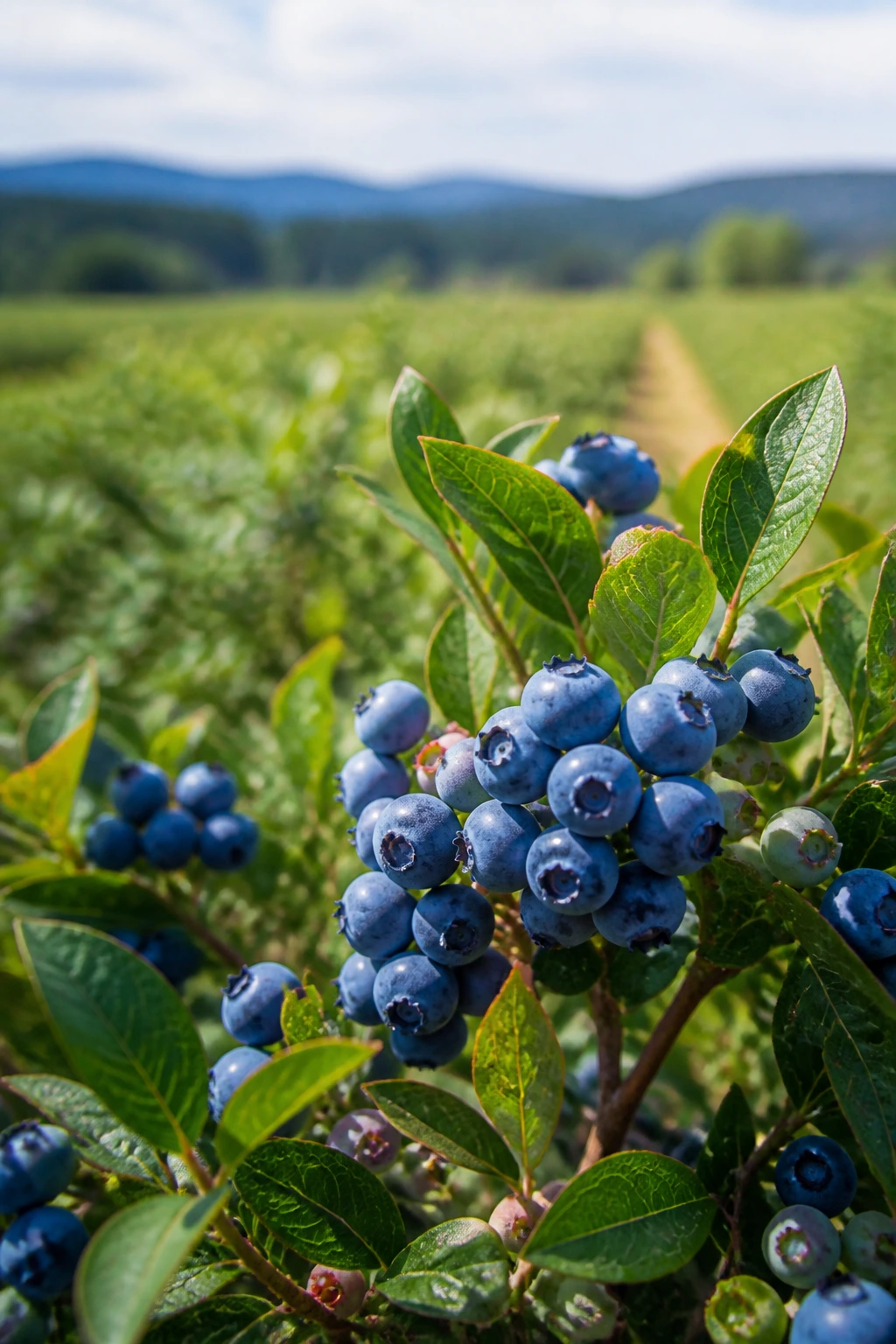 Blueberries on a blueberry plant in a Canadian field