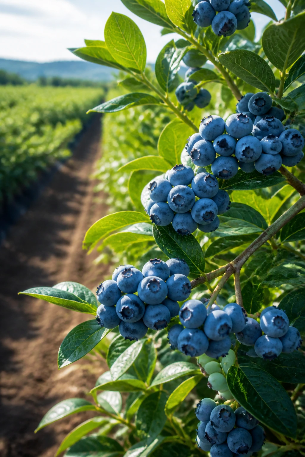 12 Interesting Fun Facts About Blueberries 2 Close-up of blueberries growing on a farm bush in sunlight